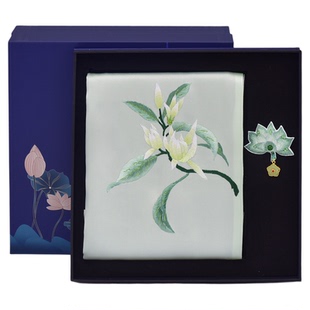 蜀绣刺绣真丝围巾胸针套装特色国风礼品送老外送老师伴手礼礼物