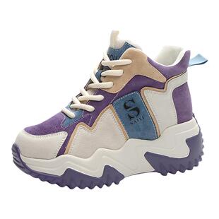 内增高女鞋春款爆款松糕高帮鞋厚底休闲运动老爹鞋今年流行短靴子