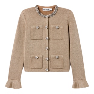 self-portrait2026早春新款金色重要场合针织毛衫开衫小外套上衣