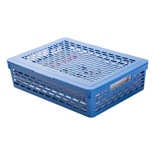 得力公文篮文件框A4网状办公收纳框桌面整理分类加厚耐用大容量会计银行财务用文件篮蓝色含盖镂空票据资料筐