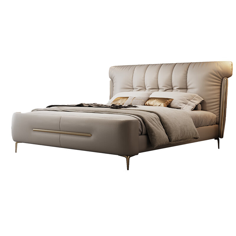 意式轻奢真皮床现代简约主卧高端大气1.8m软包双人婚床网红双人床