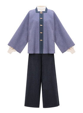 明毛呢方领袄合裆裤汉服通勤秋冬