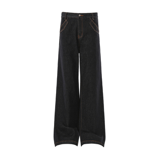 华夏印迹 新款复古牛仔裤男绣花原牛色宽松简约中腰休闲直筒长裤