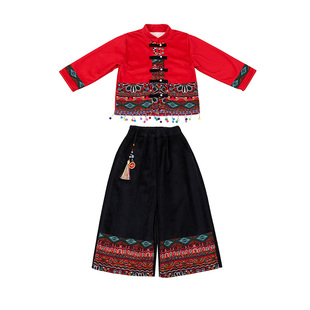 儿童汉服2024新款洋气喜庆宝宝元旦加绒套装中国风姐弟装新年衣服