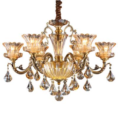 欧式风纯铜轻奢水晶别墅卧室吊灯