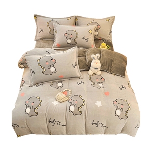 儿童卡通牛奶珊瑚绒被套单件冬季加绒加厚床单被罩三件套被单男孩