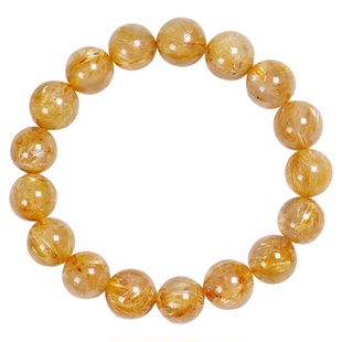 天然精选级金发晶圆珠手串巴西发晶钛晶珠子散珠黄色水晶男女手链