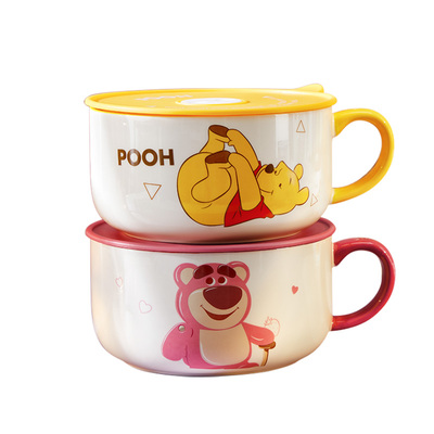 迪士尼泡面碗带盖陶瓷方便面碗