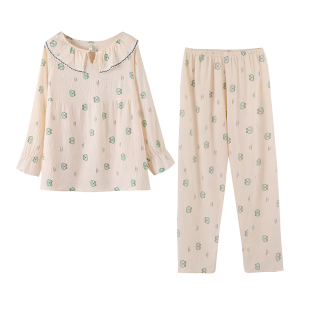 睡衣女春秋季绵绸清冷感新国风家居服可外穿简约新中式棉绸套装薄