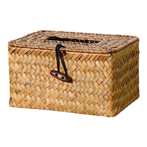 闲储日式草编纸巾盒手工编织抽纸盒家用车载纸抽盒餐厅餐巾收纳盒