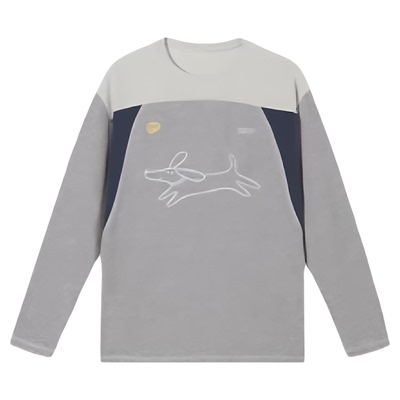 PSO Brand男装女装可爱小狗吸湿速干长袖t恤女圆领运动上衣春季