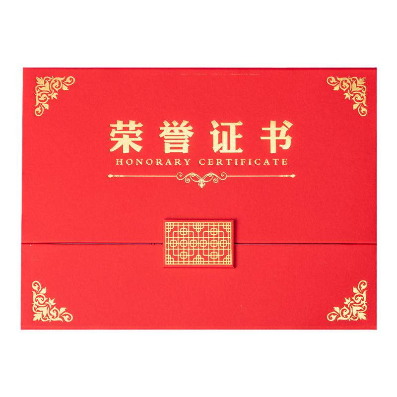 横版三折a4欧式荣誉证书聘书烫金珠光封皮外壳奖状颁奖可打印内页定做创意封套封面制作封皮带扣结业证书