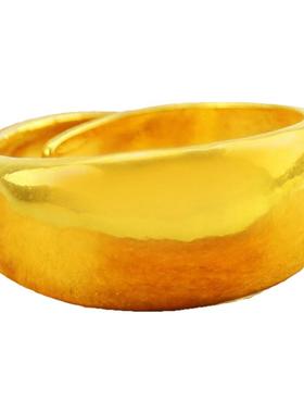 镀黄金戒指男开口光面戒指活口镀沙金戒指宽面大号老人圈戒首饰品