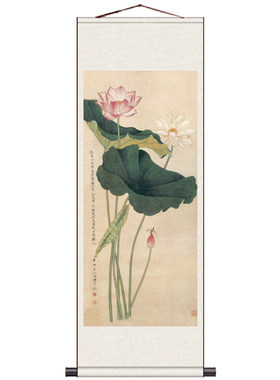 荷花花鸟画客厅招财装饰字画办公室风水靠山挂画于水墨画风景壁画