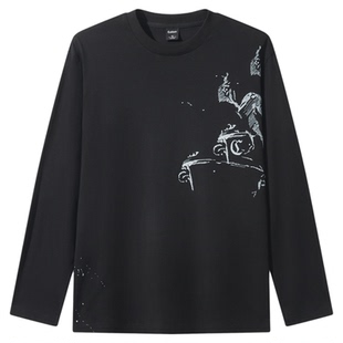 【驷马轩车】卡宾国风印花薄款长袖T恤男春新款纯棉圆领上衣