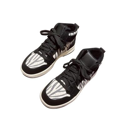 真皮平底韩版豹纹加绒运动高帮鞋