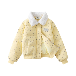 SIXMINUTES 可爱少女满印星星棉服女宽松慵懒加厚外套女上衣棉衣
