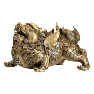 全黄铜富贵貔貅摆件纯铜皮丘貔犰家居客厅装饰公司开业礼物工艺品