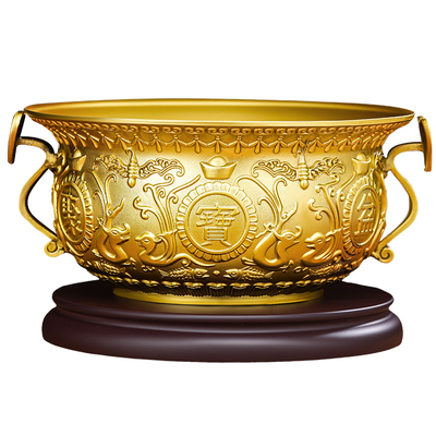 纯黄铜聚宝盆摆件招财进宝铜制工艺品沈万三店铺聚财铜缸开业大号