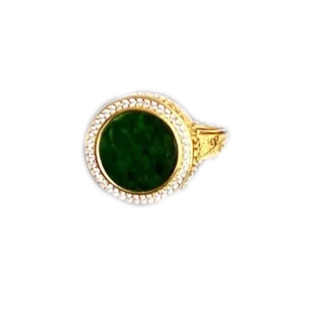 新款镀925银辣阳绿圆牌天然玉髓戒指女士复古奢华时尚气质款指环