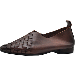 Artmu阿木原创手工编织尖头单鞋女平底鞋一脚蹬软皮软底真皮女鞋