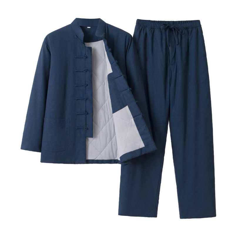 秋冬薄款棉麻盘扣唐装男棉花棉服