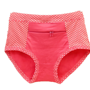 买4送1加大码防盗裤口袋女士三角内裤带拉链有兜中腰妈妈安全内裤