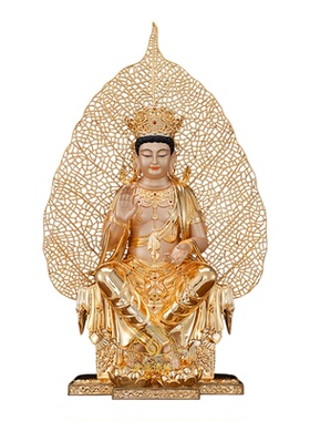 天冠弥勒菩萨神像铜鎏金摆件