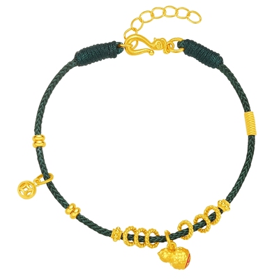 潮宏基臻金弘足金手链古法黄金手绳葫芦盘缠金新年红绳计价生日