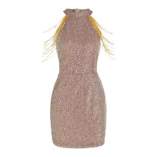 名媛性感挂脖露肩水晶链条流苏礼服亮片收腰显瘦修身包臀连衣裙女