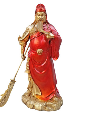 彩绘铜关公托宝武财神提刀