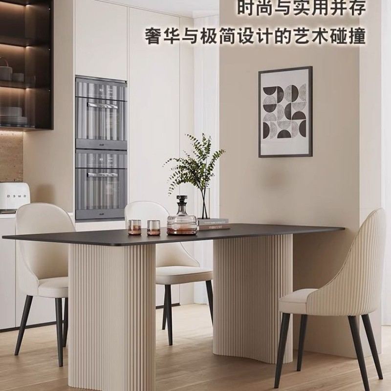 lw0纯黑色岩板餐桌2024新款意式现代简约家用小户型长方形吃饭桌