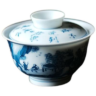 弥云斋手绘青花山水诗文茶具