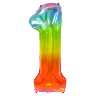 彩虹果冻色铝膜数字气球40寸大号渐变色儿童周岁生日派对场景布置