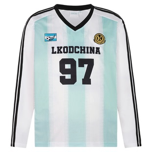LK STORE LKOD2025秋季新款长袖数字球衣足球服女打底衫蓝白色