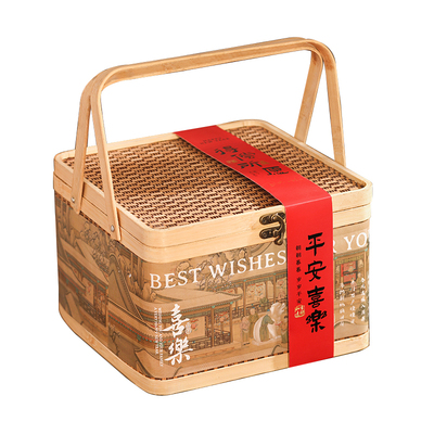 古风新年竹编篮手提礼盒包装