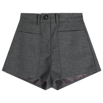 落落狷介高腰灰色毛呢短裤女