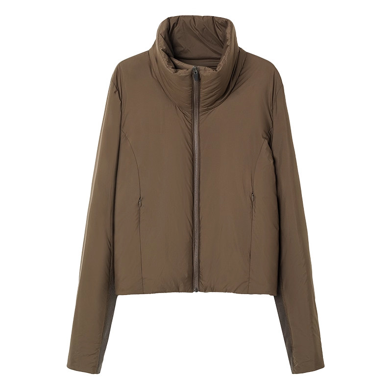 白弓 运动材质修身高领棉衣外套女轻薄款棉服