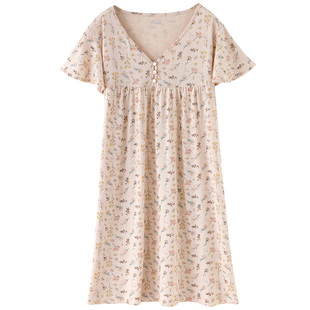 顶呱呱顶瓜瓜彩棉睡裙女纯棉夏季印花薄款短袖睡衣女家居服可外穿