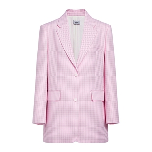 FIVE PLUS西装外套女西服千鸟格宽松中长款多巴胺新款女春装