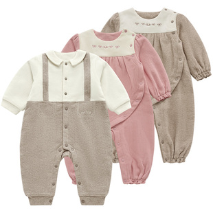 拉比婴儿连体衣80g棉25秋冬新复古加厚保暖宝宝衣服长袖哈衣爬服