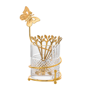 家用轻奢不锈钢水果叉套装叉子勺子收纳罐水果签网红点心叉甜品叉