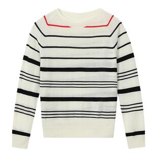 末未MIIWII24春黑白夹红条套头针织衫X241118女士