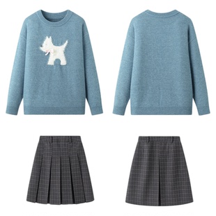 东京岁时记jk原创正版日系卡通狗狗圆领宽松毛衣秋冬针织衫上衣女