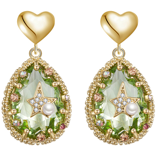 ZEGL绿野仙踪爱心耳环女小众设计感高级绿色耳钉新款银针耳饰耳坠