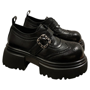 2026年新款英伦风真皮厚底乐福鞋女黑色搭扣小皮鞋增高复古单鞋