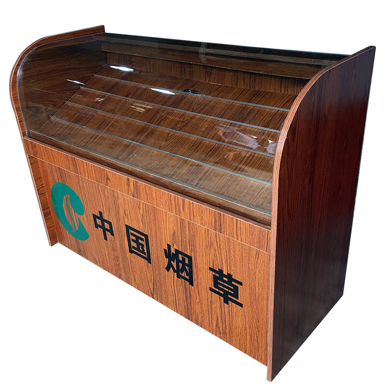 木质圆弧烟柜收银台靠墙背柜转角组合超市便利店斜坡推拉玻璃烟柜