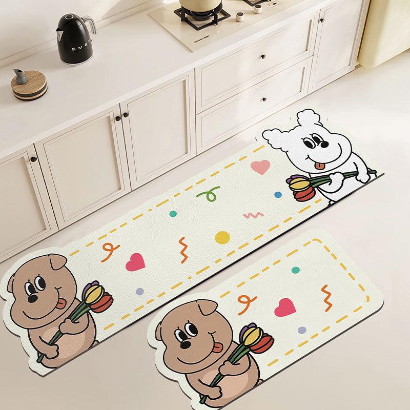 卡通狗狗厨房地垫吸水防油可擦免洗防滑脚垫子可裁剪防污长条地垫