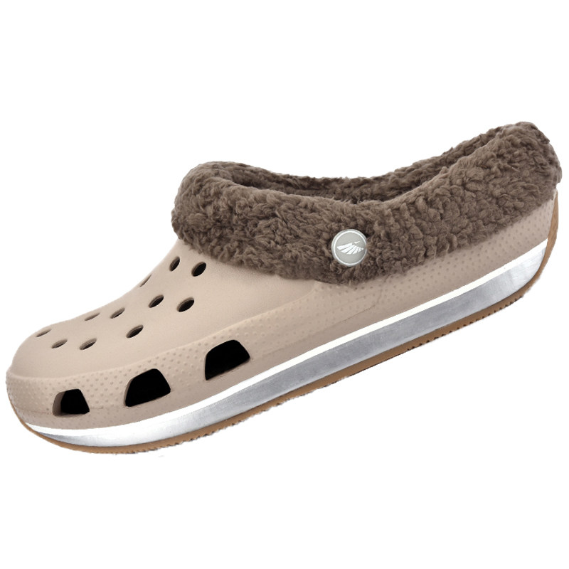 2025秋冬新款牛筋底防滑男鞋保暖加厚加绒加毛毛棉拖鞋居家洞洞鞋