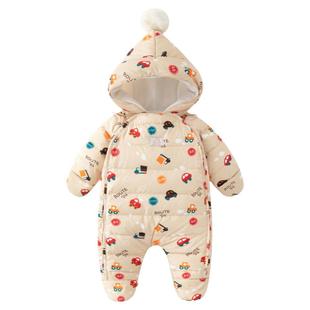 婴儿连体羽绒服2025宝宝冬季连体衣新生儿外出爬爬服包脚防风抱被